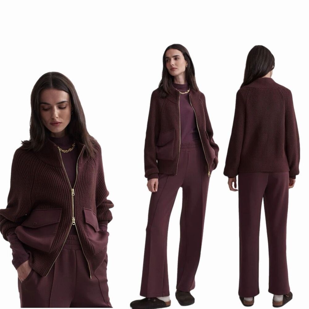 Varley Deep Mahogany Tessa Knit Jacket